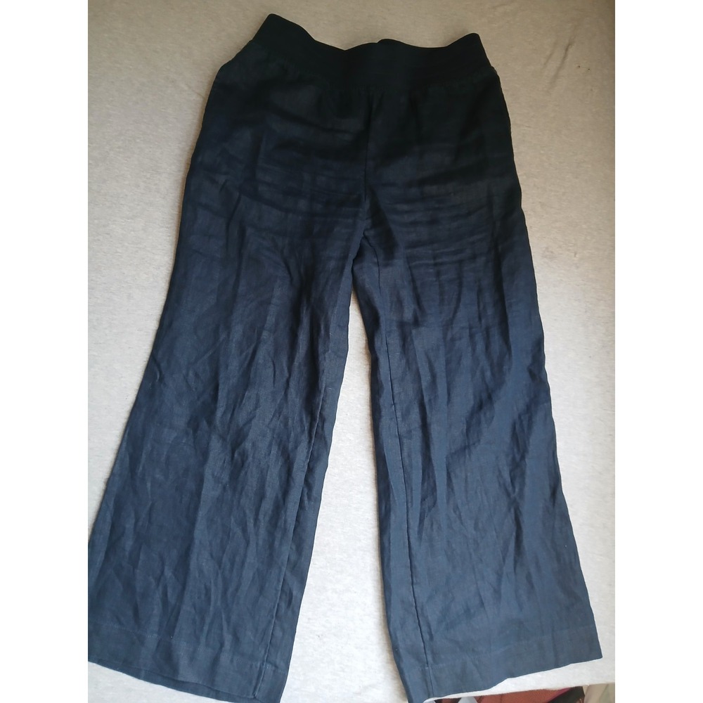 Soft Surroundings Pants Medium P 100 Linen Aliso Point Wide Leg Pull On Bavy New